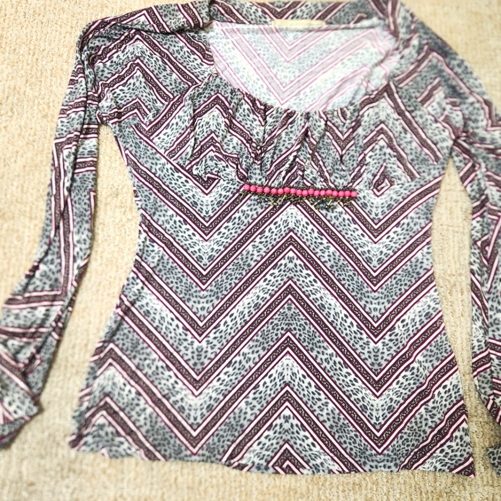 Roberto Cavalli Pink and Black Chevron Blouse